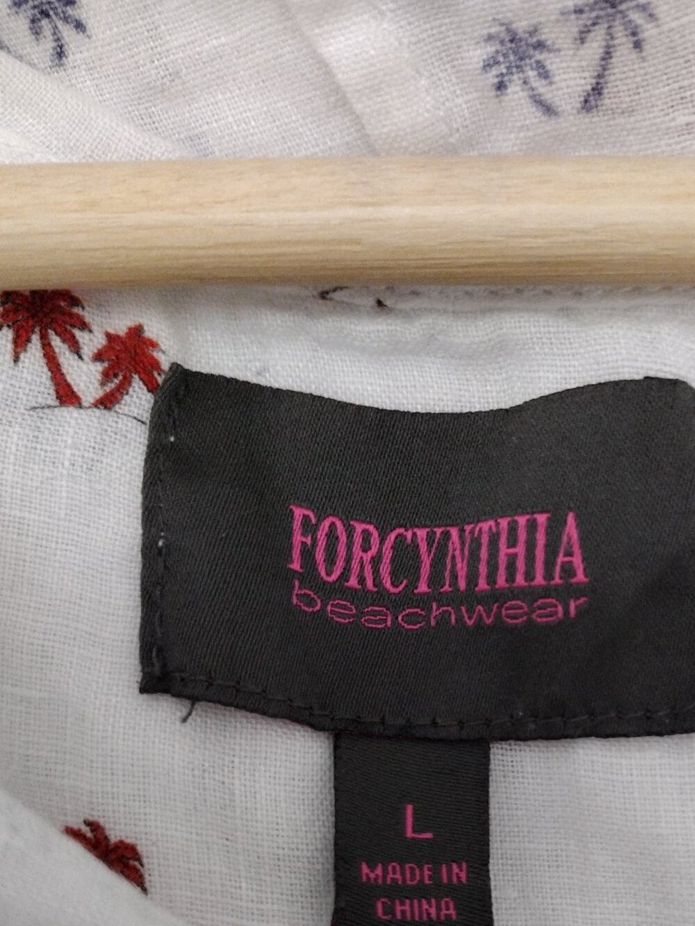 For Cynthia Beachwear Linen Hooded Tunic Sleeveless Palm Print Cover Up - Picture 7 of 8